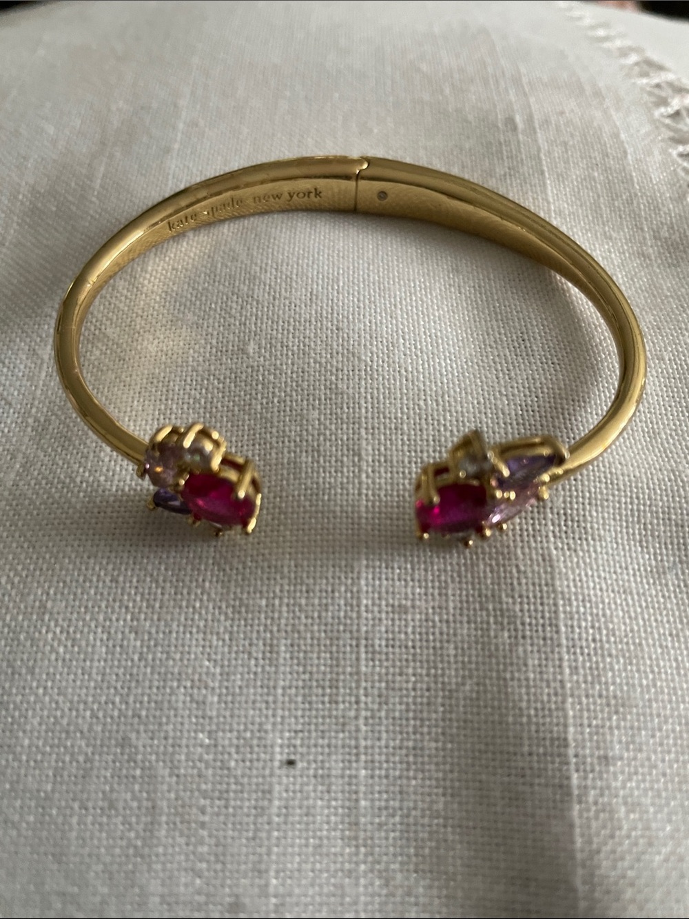 kate spade Gold Open Cuff  Ruby Bracelet with Pink and Purple Gems